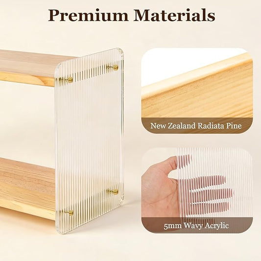 2-Tier Coffee Station Organizer, Acrylic & Pine Wood Mug Holder for Coffee Bar & Matcha Station, Easy-to-Clean Countertop Shelf, Modern Minimalist Design