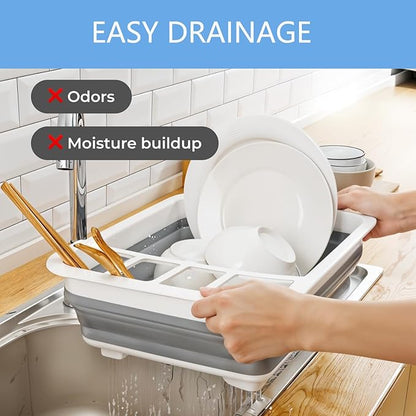 Collapsible Drying Basket & Portable Dish Drying Rack – Comes with 6 Kitchen Scouring Pads, Ideal for Kitchen, RV, Camper and Travel Trailer