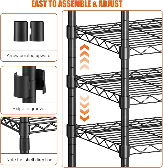 Portable Clothes Rack Max Load 900LBS | Heavy Duty Closet Wardrobe | 68.1" W x 14.6" D x 76.3" H | Freestanding Clothing Rack with 4 Hang Rods & 8 Shelves | Black