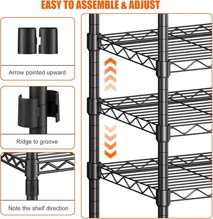 Portable Clothes Rack Max Load 900LBS | Heavy Duty Closet Wardrobe | 68.1" W x 14.6" D x 76.3" H | Freestanding Clothing Rack with 4 Hang Rods & 8 Shelves | Black