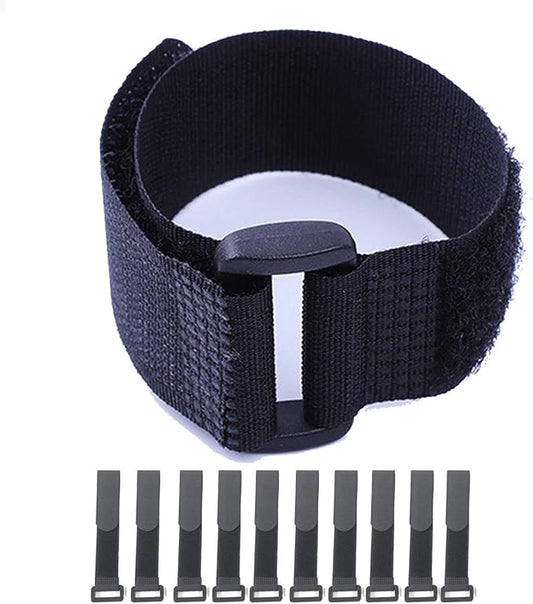 Fastening Hook and Loop Cable Straps,10Pack Black Self-Adhesive Cable Ties,Nylon Securing Straps with Buckles,Adjustable and Reusable Cinch Straps for Cords Organized and Tidy(1" x 20")
