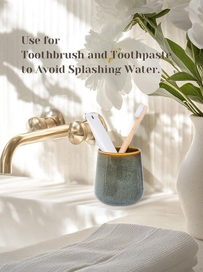 INGOFIN Ceramic Toothbrush Holder Cup, 12 oz Toothpaste Holder for Bathroom Vanity and Countertop, Organizer for Cosmetic, Makeup, Office Pencils, for Hotel Apartment, Kiln-Glazed