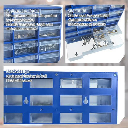 33 Drawer Plastic Small Parts Organizer, Storage Bin with Drawers for Hardware, Parts, Crafts, Beads, 11.8 x 16.1 x 5.2 Inches (Blue)