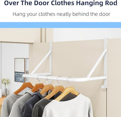 Over The Door Hanger for Clothes, Stainless Door Hangers for Clothing, Over The Door Clothes Drying Rack for laundry, Over Door Hanger Organizer with 2 Hooks for Hanging Towels & Coats, White