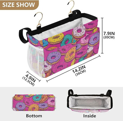 CuwrYet Bedside Caddy Hanging Bunk Bed Caddy Bed Organizer Hanging Pocket with 2 Hooks Bedside Storage Organizer Pocket Bag Holder Cute Donuts Colorful