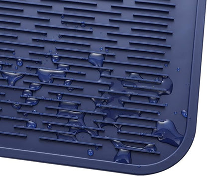 Silicone Dish Drying Mat for Multiple Usage,Easy clean,Eco-friendly,Heat-resistant Silicone Mat for Kitchen Counter or Sink,Refrigerator or Drawer Liner Navy Blue 4XL 32 inches x 18 inches