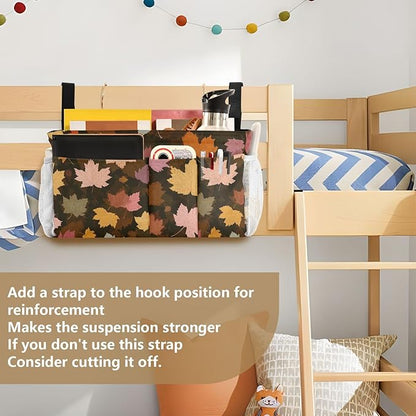 CuwrYet Bedside Caddy Hanging Bunk Bed Caddy Bed Organizer Hanging Pocket with 2 Hooks Bedside Storage Organizer Pocket Bag Holder Various Maple Leaves