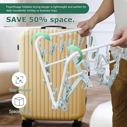 Plastic PP Drying Hanger, Anti-Rusty Drying Rack for Clothes, Socks, Lingeries, Delicates, Drying Hanger with 32 Clips for Baby Clothes, Towels