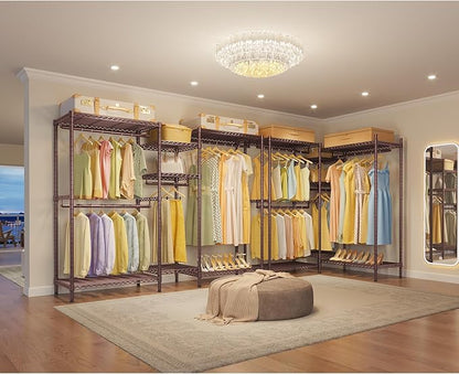 VIPEK L6 L Shaped Clothes Rack for Corner, Heavy Duty Clothing Rack 5-Tier Wire Garment Rack Freestanding Closet with 7 Adjustable Shelves & 4 Hanging Rods, Max Load 850LBS, Bronze