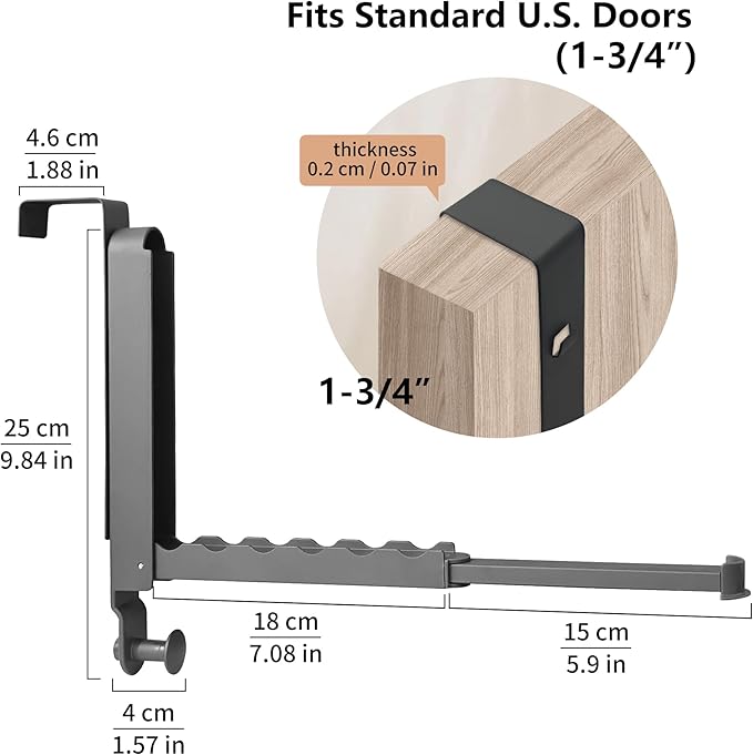 RFOUO Over The Door Hooks Hanger Fit Door up to 1 3/4" Optimal 1pc,Over The Door Hanger with Retractable Rod,Foldable Over The Door Drying Rack for Laundry Bathroom Bedroom (Space Grey, 1 Pack)