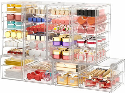 caktraie Makeup Organizer Storage with 30 Drawers, 6 Pcs Desktop Office Supplies, Desk Organizers, Clear Accessories, Dustproof Drawer and for Make Up, Jewelry, Pen, Stationary
