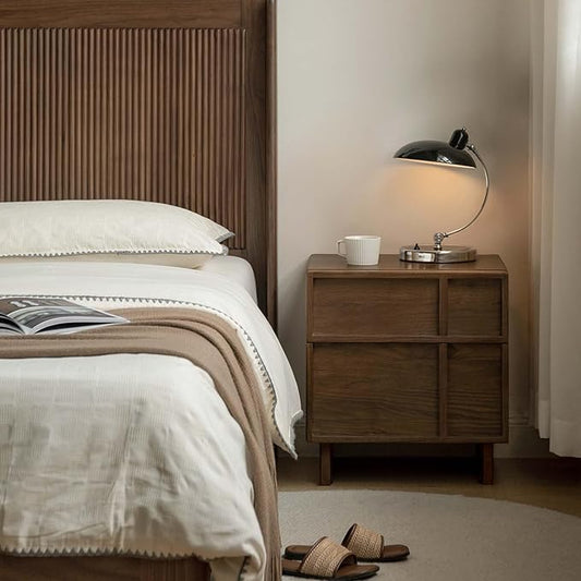 YESWOOD Solid Wood Nightstand, Walnut Nightstand with Drawers, Mid Century Modern Nightstands, Wood Bedside Table for Small Space. Boho Night Stand, Fluted Night Stands for Bedroom, 18.90" H