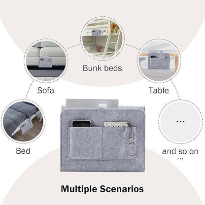 YOUDENOVA Bedside Caddy, Bedside Organizer for Dorm Room, Bunk Bed, Light Grey
