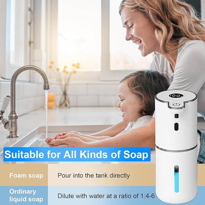 OHIFAST Automatic Foaming Soap Dispenser Touchless, USB Rechargeable Smart Hand Soap Dispenser, 6-Level Adjustable, 12.8oz/380mL Wall Mounted for Bathroom Kitchen Dish Soap-White