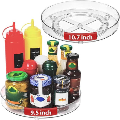 2 Pack Lazy Susan Organizer, 9.5 Inch, 10.7 Inch Lazy Susan Turntable for Cabinet, Turntable Organizer for Pantry Organizers and Storage, Non-Skid Fridge Organizer
