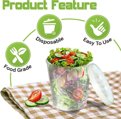 Slomg 60 Pack 32oz Plastic Deli Containers with Lids, Disposable Food Storage Containers for Soup Meal Prep Leftover, To Go Takeout Quart Bowls for Restaurant Kitchen Microwave Dishwasher Freezer Safe