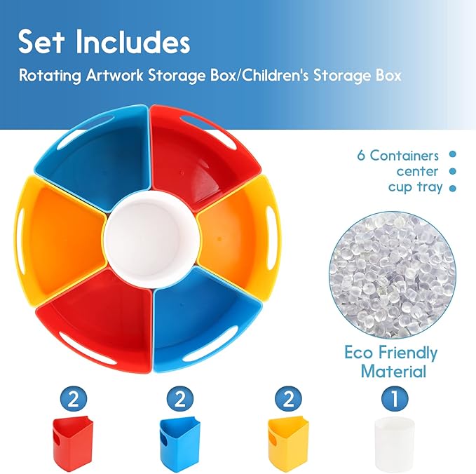 360 Rotating Art Supply Storage Organizer Caddy for Kids - Multicolored Crayon Marker Storage and Pencil Holder for Desk - Classroom Organization