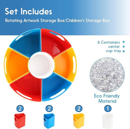 360 Rotating Art Supply Storage Organizer Caddy for Kids - Multicolored Crayon Marker Storage and Pencil Holder for Desk - Classroom Organization