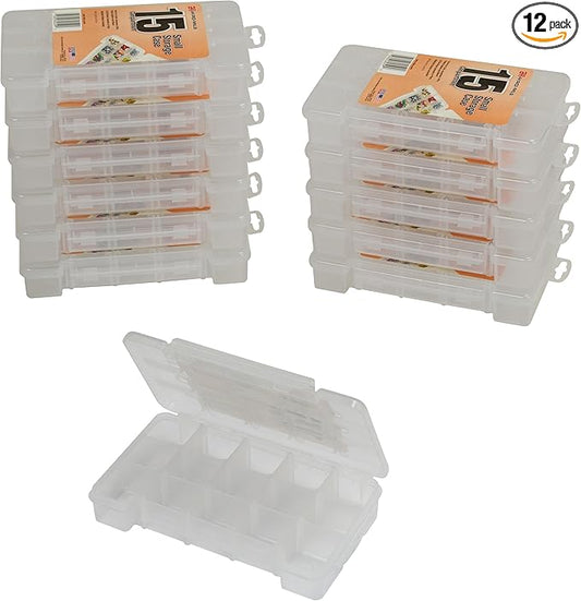 Akro-Mils 05705 Plastic Portable Parts Storage Case for Hardware and Crafts with Hinged Lid and 4 Adjustable Dividers, (8-3/8-Inch x 5-Inch x 1-5/8-Inch), Small, Clear, 12-Pack