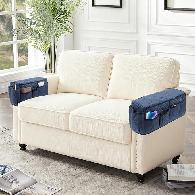 HADEEONG Remote Control Holder, Non Slip Bedside Armchair Caddy, Recliner Arm Caddy Armrest Organizer with 14 Pockets for Cell Phone TV Remote Control Magazines, Dark Blue