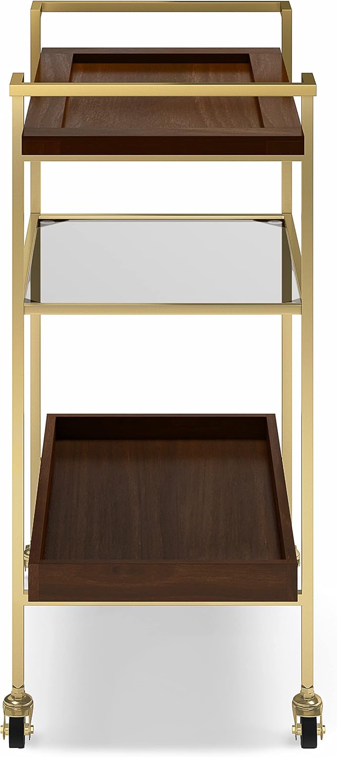 SIMPLIHOME Jace SOLID MANGO WOOD Industrial Contemporary 26 inch Wide Bar Cart in Cognac for the Living room, dining room and kitchen