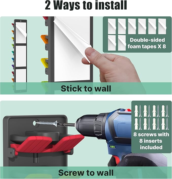 BRUBEQO Hat Organizer for Baseball Caps 2 Packs with Built-in Spring Clips - Wall Mount Closet Hat Rack Holder, Adjustable Storage for Door/Closet Display Hat Racks Hanger (Strong Adhesive & Screws)