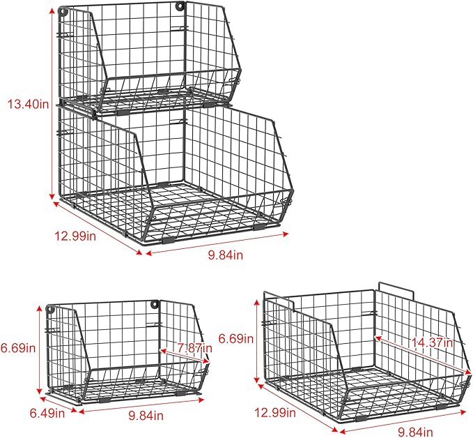 2 Tier Stackable Wire Basket-Kitchen Counter, Pantry Organization and Storage - Cabinet, Countertop Space Saving Organizing - Produce, Fruit, Vegetable,Onion, Potato, Bread Organizer Bin