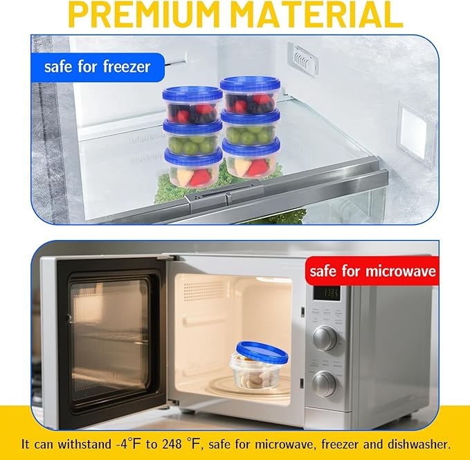 ISUSSER 12 Pack Freezer Containers with Screw On Lids, 8 Oz Stackable Reusable Plastic Storage Container, Airtight Plastic Food Storage Containers with Twist Top Lids for Food Soup Jello Sauce