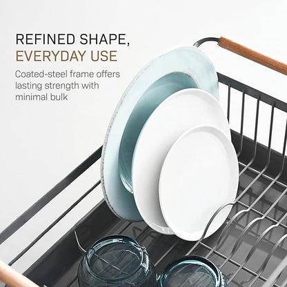 Yamazaki Home Sink Removeable Drainer Tray, Kitchen Drying Organizer Holder, One Size, White Steel + Wood | Dish Rack, Gray