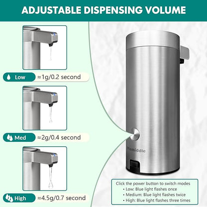 Mamiddle 9 oz. Automatic Soap Dispenser Stainless Steel with Sensor Infrared Soap Dispenser Electric IPX5 Waterproof USB-C Charging Motion Sensor for Kitchen & Bathroom (Brushed Silver)