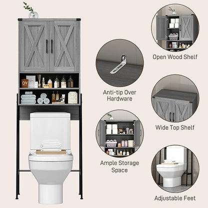 Vabches Over The Toilet Storage Cabinet, Farmhouse Over Toilet Storage Cabinet, Metal Frame with 2 Barn Doors, Home Space-Saving Toilet Rack for Bathroom, Toilet, Laundry Room.