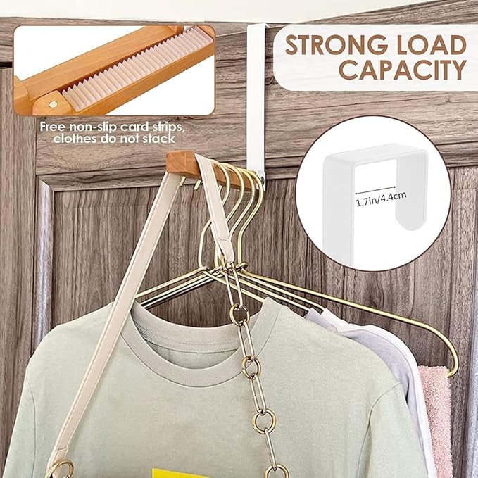 szhdxsy 2pcs Metal & Wood Door Hooks Foldable Easy to Carry Non-Perforated Clothes Hooks Used for Hanging Coats Hats Towels Bags Keys (White)