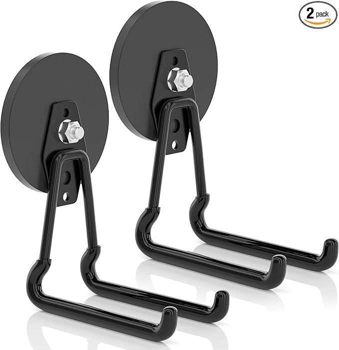 ENUODA Large Magnetic Hooks Heavy Duty Magnetic Tool Holder Strong Magnet Hooks for Hanging Shovel, Garden Tool, Toolbox, Power Tool, Broom, Garage, Locker, Container, 2 PCS