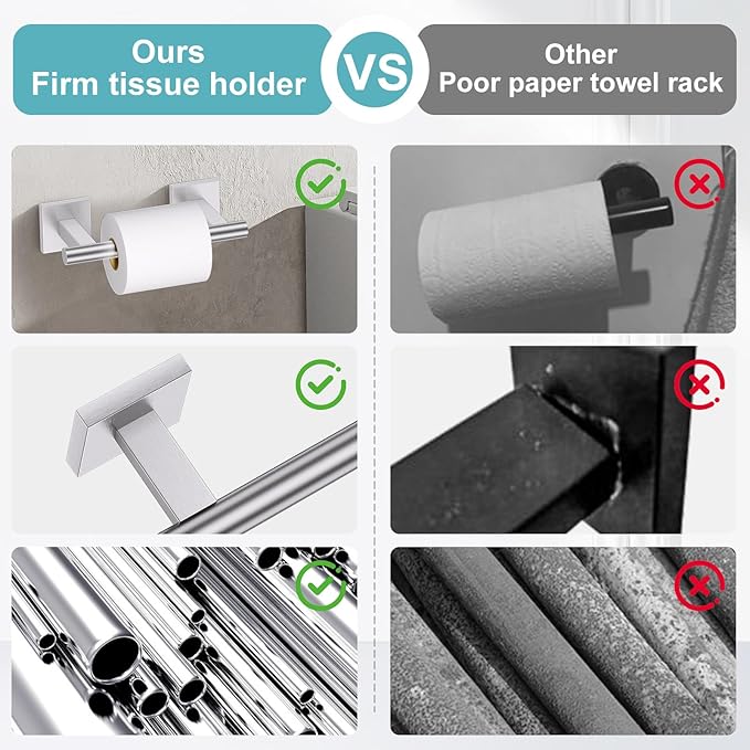 Brushed Nickel Bathroom Hardware Towel Bar Set, 5 Pieces Double Dase Toilet Paper Holder Towel Holder Set, 23.6 Inch Stainless Steel Towel Rack for Bathroom Wall Mount