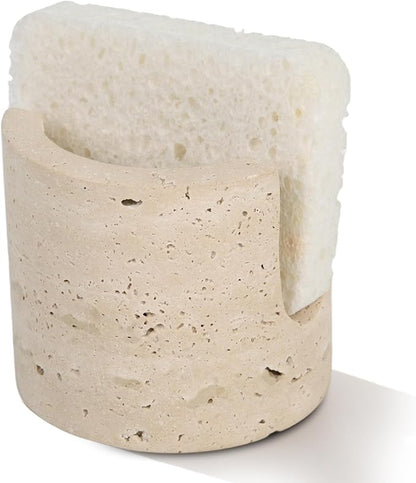 Xanavydran Marble Travertine Sponge Holder for Kitchen Counter,Beige Natural Stone Dish Drying Rack for Countertop,Marble Kitchen Accessories