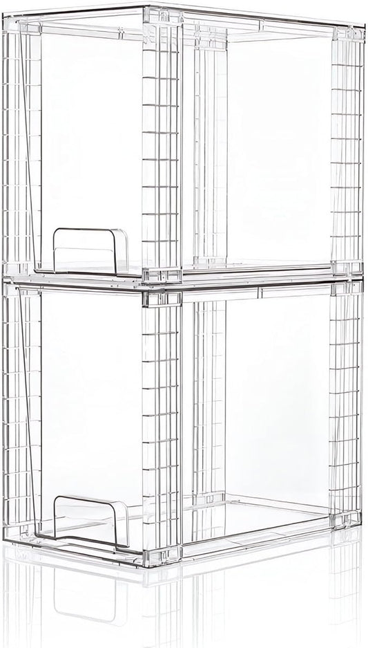 High Clear Stackable Storage Drawers(2 Pack), High-strength Plastic Organizer Bins with Handles for Skincare Bathroom Cabinet Vanity Undersink Kitchen Pantry BPA-Free Storage Containers