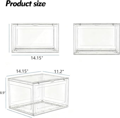 Parlynies 12 Packs Plastic Sneaker Storage Shoe Containers, Stackable Shoe Organizer with Doors, Acrylic Display Shoes Boxes