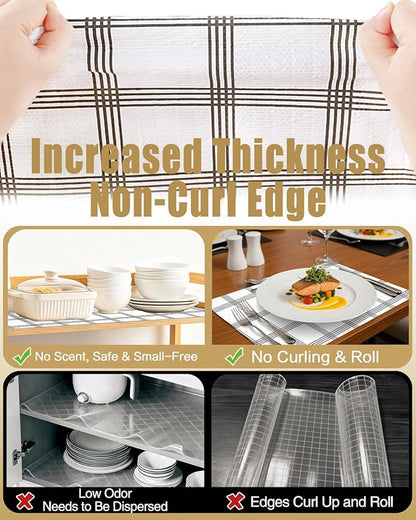 Shelf Liners for Kitchen Cabinets Non-Adhesive, Non-Slip Thickened Shelf Paper Waterproof Washable for Drawer Dresser Pantry Shelve Bathroom Protector Liner