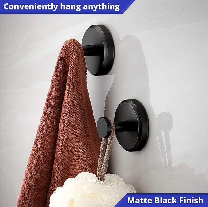 HOME SO Suction Cup Hooks for Shower, Bathroom, Kitchen, Glass Door, Mirror, Tile – Loofah, Towel, Coat, Bath Robe Hook Holder for Hanging up to 15 lbs – Waterproof & Rustproof, Matte Black (4-Pack) | for Shower, Bathroom, Kitchen, Glass Door, Mirror, ...