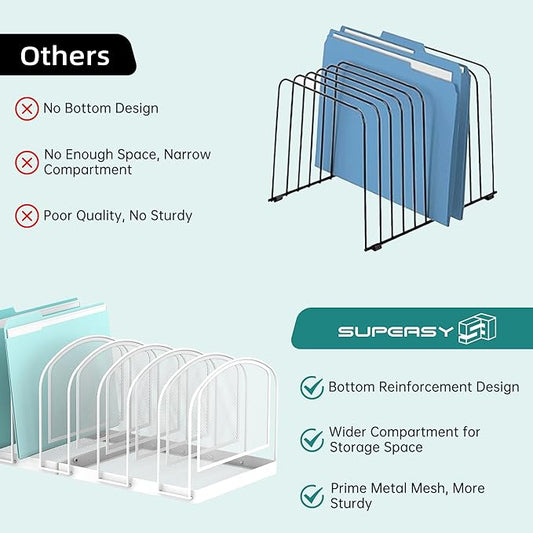 SUPEASY File Organizer 9-Section Mesh Desk Organizer, Upright File Organizer Desktop Organizer File Sorter, File Folder Holder for Office Supplies, White