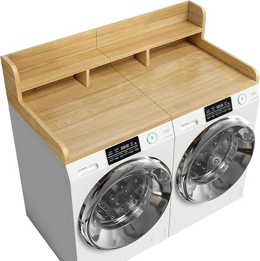 Washer Dryer Countertop, Laundry Wood Shelf Topper with Edge, 2-Tier Laundry Countertop, for Washer and Dryer Laundry Hamper Counter Storage Organization (Natural)
