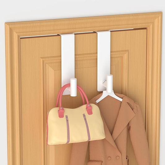 PMMASTO 2-Pack Over The Door Hooks - Rustproof Stainless Steel Door Hangers for 1-3/4 Inch Doors, Non-Marking and Tool-Free Easy Install (White, T Shape-Fits 1-3/4" Thick Door)