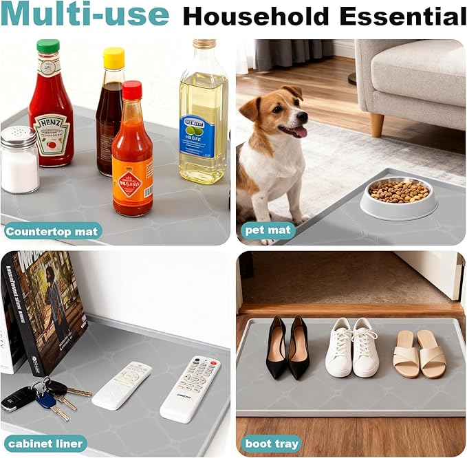 Under Sink Mat, 22" x 19" Inch Leak-Proof Silicone Sink Mat, Non-Slip Cabinet Liner & Counter Protector for Kitchen Bathroom, Waterproof Heat Resistant Easy to Clean.