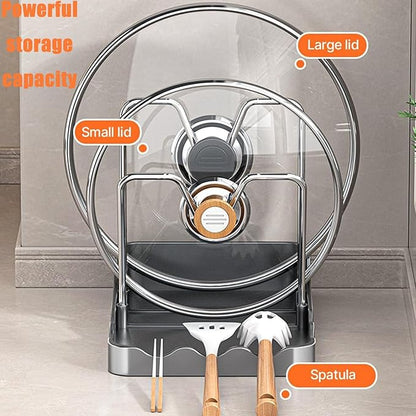 Kitchen Pot Lid Storage Rack, Pot and Pan Organizer with Removable Drip Tray,Detachable design,Suitable for Placing pot Lids, Spoons, Cutting Boards, etc (Gray, 2 stands)
