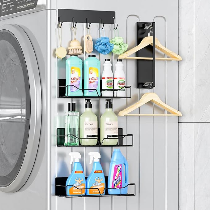 DmGoJZkV 5PCS Washing Machine Storage Rack with Hooks and Hangers, Refrigerator, Washing Machine, Microwave, and Barbecue Grill Warehouse Storage Rack