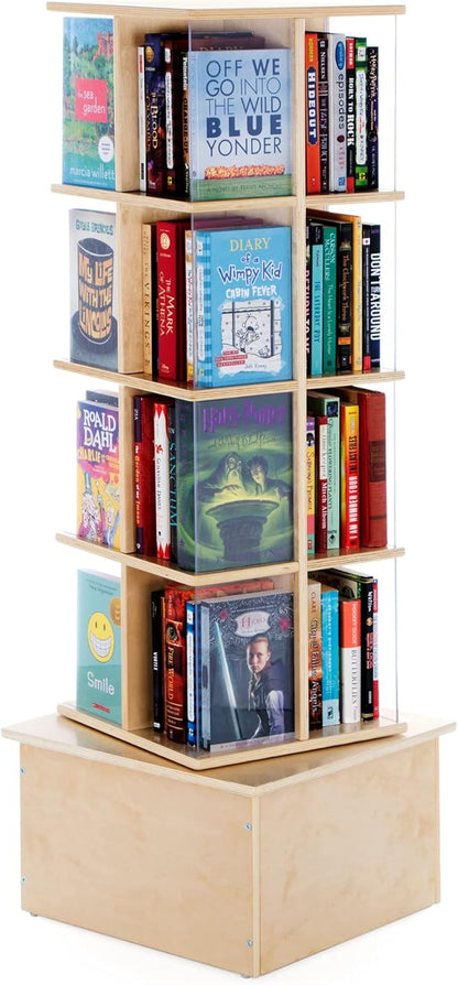 Guidecraft Floor Standing Rotating Book Display: Spinning Bookshelf Tower for Classroom, Kids Playroom, Library | Revolving Bookcase w/Acrylic Windows, Birch Plywood Montessori Storage Furniture