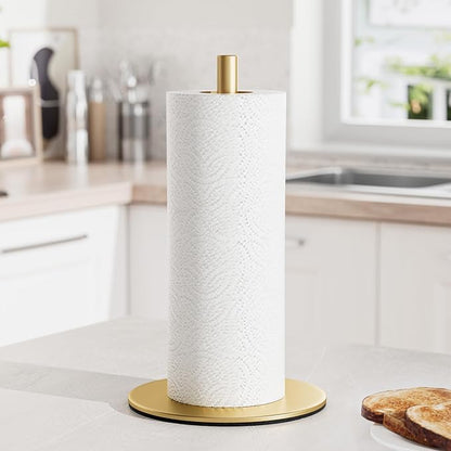 Gold Free-Standing Paper Towel Holder, Premium Stainless Steel Towel Holder for Rolls Organizer, Classic Fashion Roll Dispenser for Kitchen