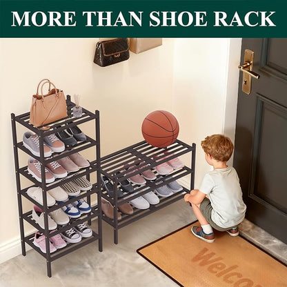 Smiry Bamboo Shoe Rack 5-Tier, Stackable Wooden Shoe Organizer for Entryway & Closet, Free Standing Wood Shoe Storage Shelf for Front Door & Small Spaces, Brown
