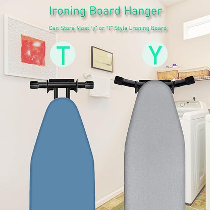 Ironing Board Holder Wall Mount, Ironing Board Hanger for T or Y Leg, Laundry Room Wall Hook for Iron Board Holder, Black