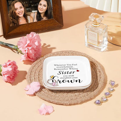 PUDDING CABIN Sister Gifts for Sister Jewelry Tray (4 Inch) - Valentines Birthday Mothers Day Gift for Sister/Best Friend/BFF, Bridesmaid, Encouragement Trinket Dish, Vanity Organizer for Rings/Keys